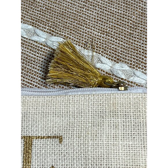 MudPie Love Lipstick Pearls Burlap Zipper Pouch Makeup Bag Gold Tassel Accent - Picture 3 of 4